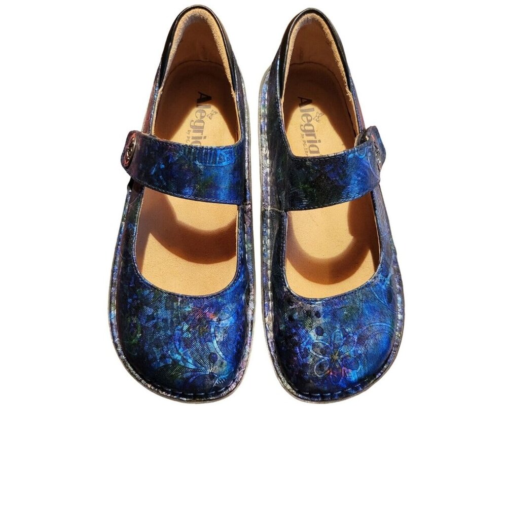 Alegria blue metallic mary jane comfort shoes size 38 UK 8/8.5 US nurse clog